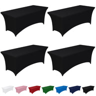 Pureegg Spandex Tablecloth 6ft - 4 Pack | Fitted, Wrinkle-Free Black for Rectangle Tables