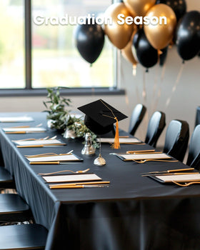 Pureegg Summerween and Halloween events look stylish with sleek black tablecloth.