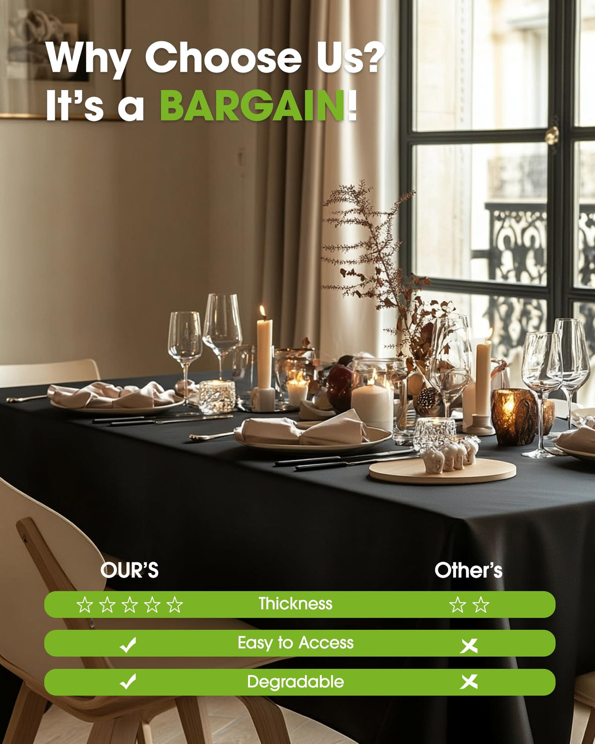 Pureegg tablecloth in a dining setup ready for guests.
