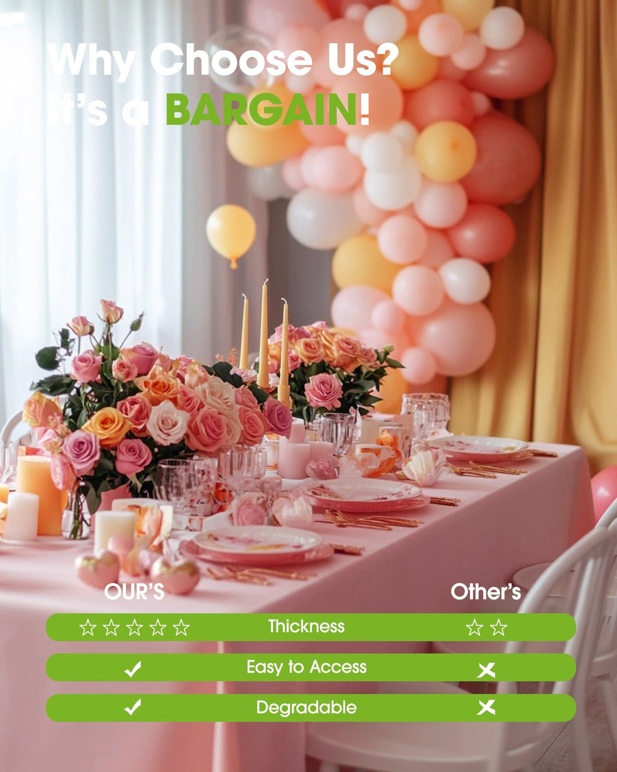 Pureegg Valentines tablecloth complements romantic tablescapes while protecting surfaces.