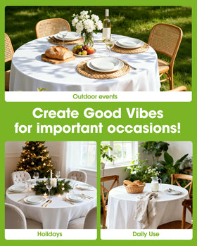 Pureegg waterproof rectangle tablecloth used on outdoor dining setup.
