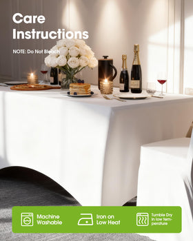 Wrinkle-resistant fabric drapes smoothly over the table.