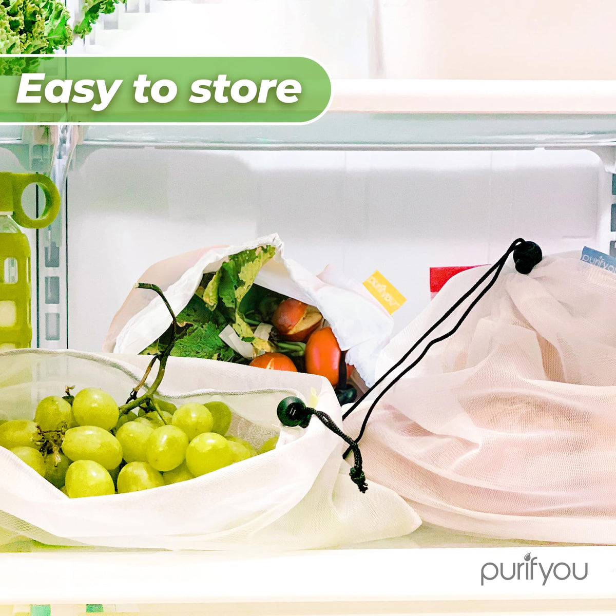 Purifyou color-coded tare tags on bags for fast checkout and weight tracking