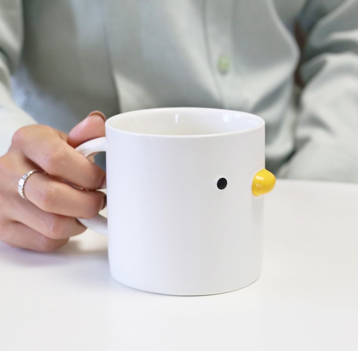 Ceramic mug is microwave-friendly for quick reheats.