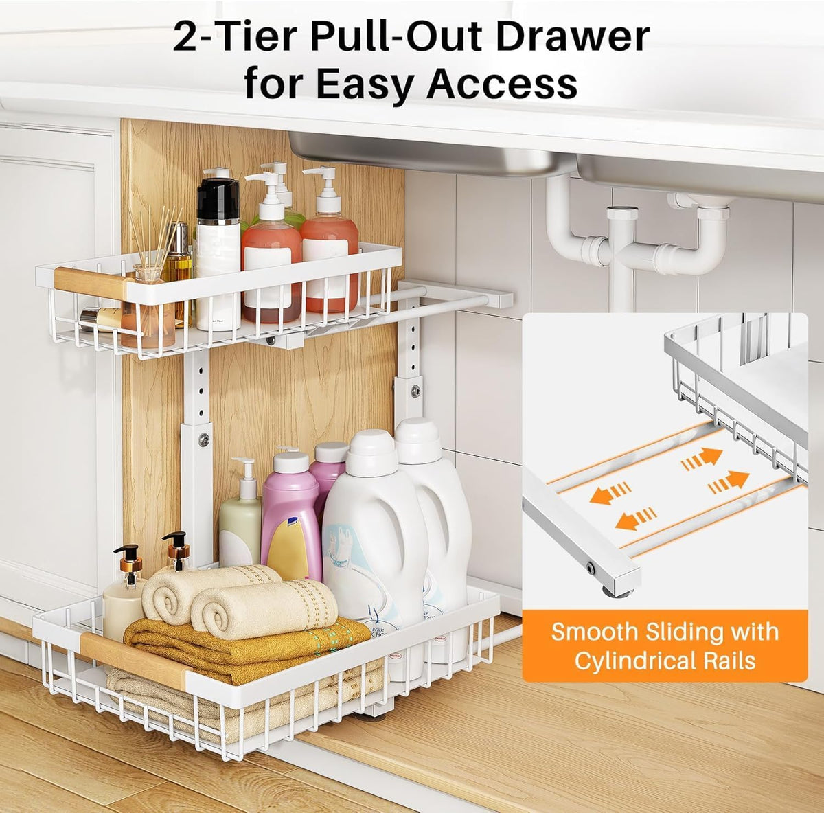 PXRACK c-shaped design under sink clearing plumbing area
