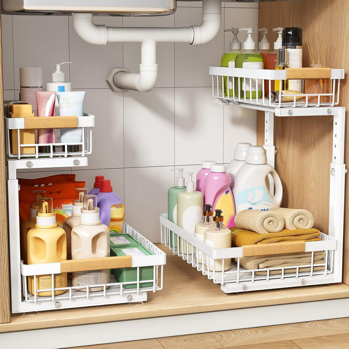 PXRACK installed under sink showing organized cabinet