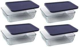 Pyrex 7211-PC dark blue lid on a glass dish, secure seal for leftovers.