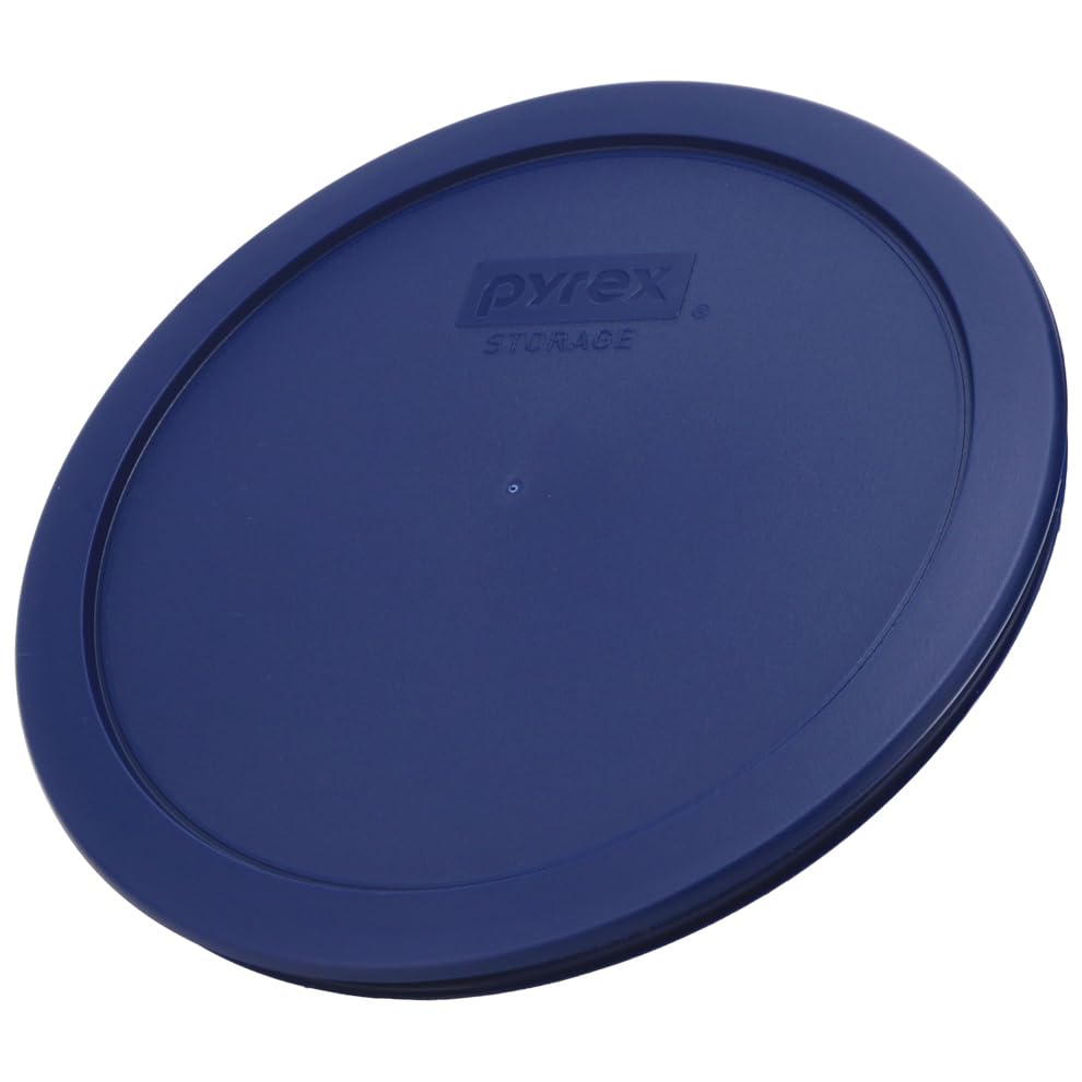 Pyrex 7402-PC blue lid on a bowl demonstrating a snug fit for storage
