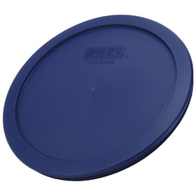 Pyrex 7402-PC blue lid on a bowl demonstrating a snug fit for storage