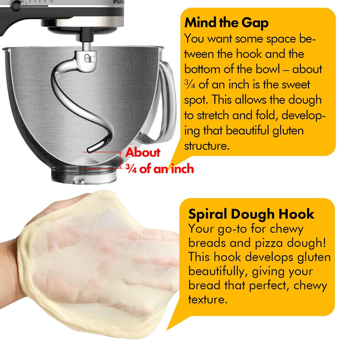 qAp Quality Art Practical spiral design enhances kneading efficiency for smooth dough