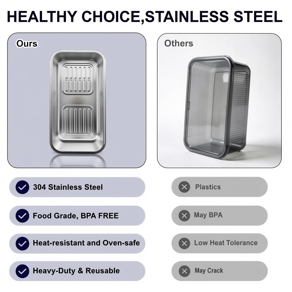 QCQHDU bread box made from 304 stainless steel for durability and easy cleaning.
