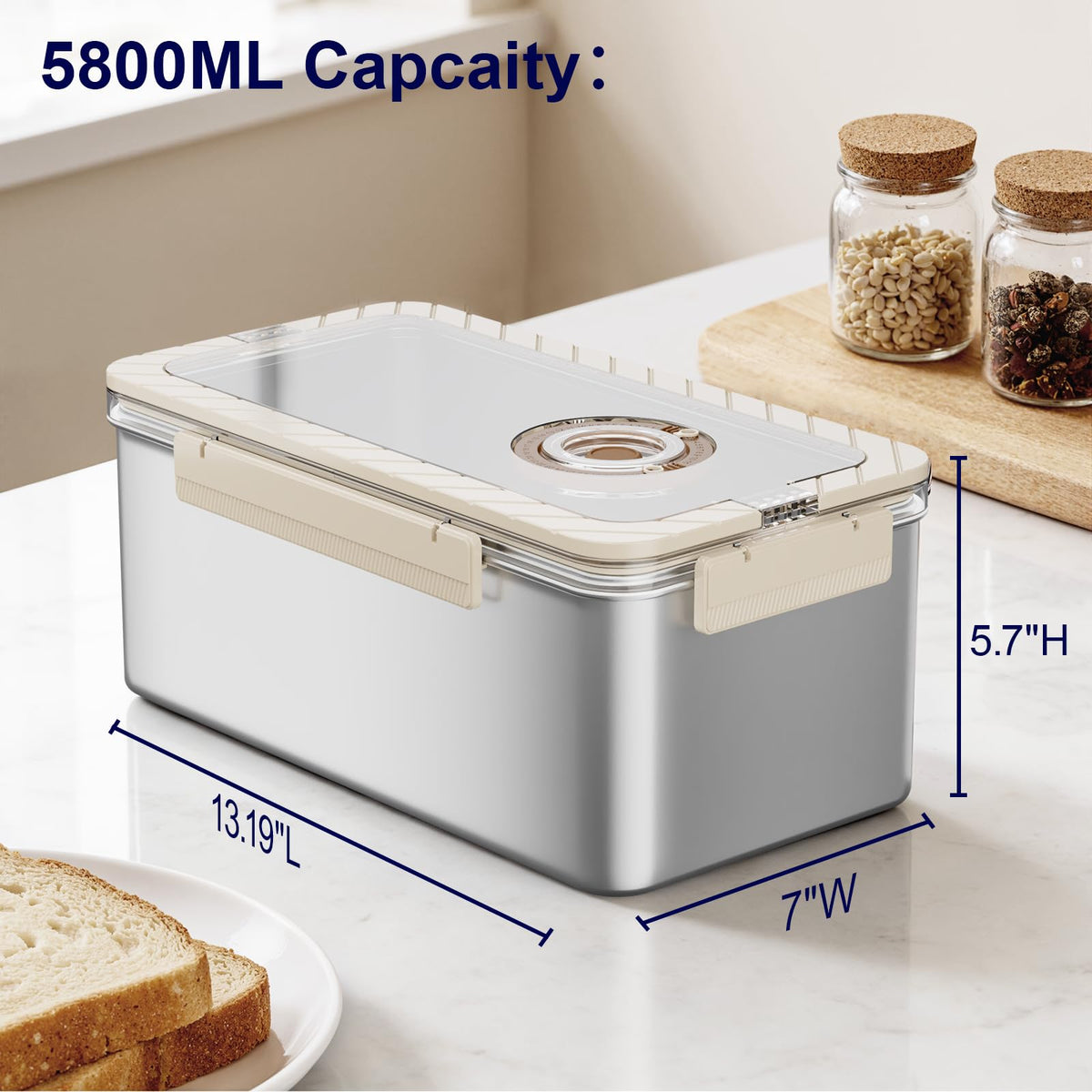 QCQHDU bread box with large capacity 5800 ml fits multiple loaves and pastries.