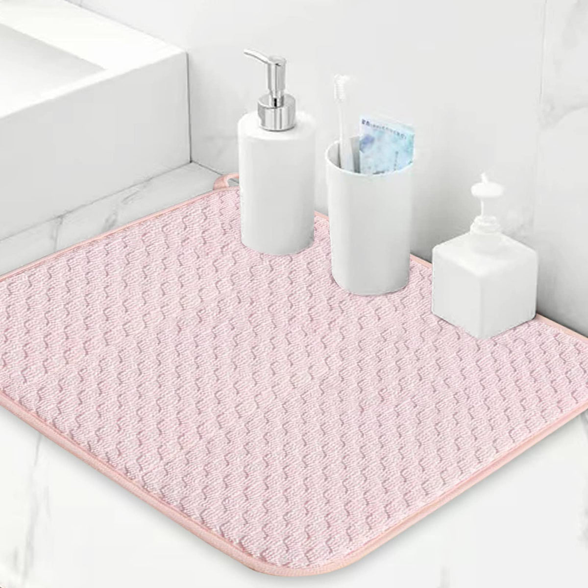 QGWJEKUI pink dish drying mats protect counters from scratches while drying glassware.