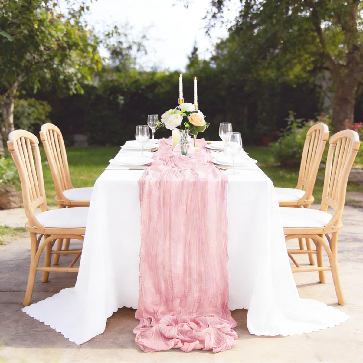 QINZOVAL easy-care pink cheesecloth runner for repeated use