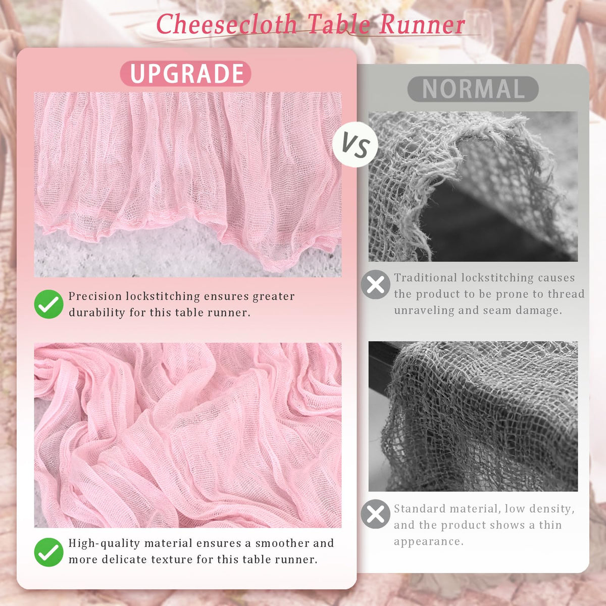 QINZOVAL pink cheesecloth table runner for weddings and events