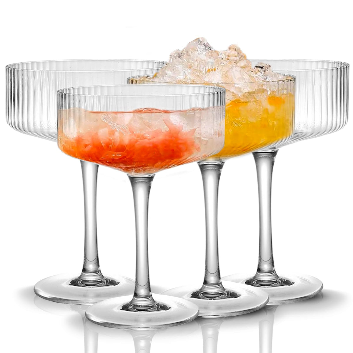 Qipecedm ribbed coupe glasses 10oz displayed for cocktails and wine.