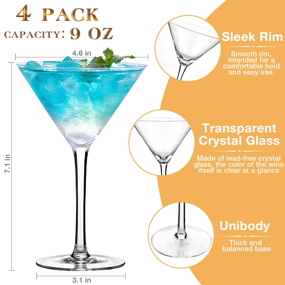 Qipecedm Wide-mouth martini glass offers comfortable grip.