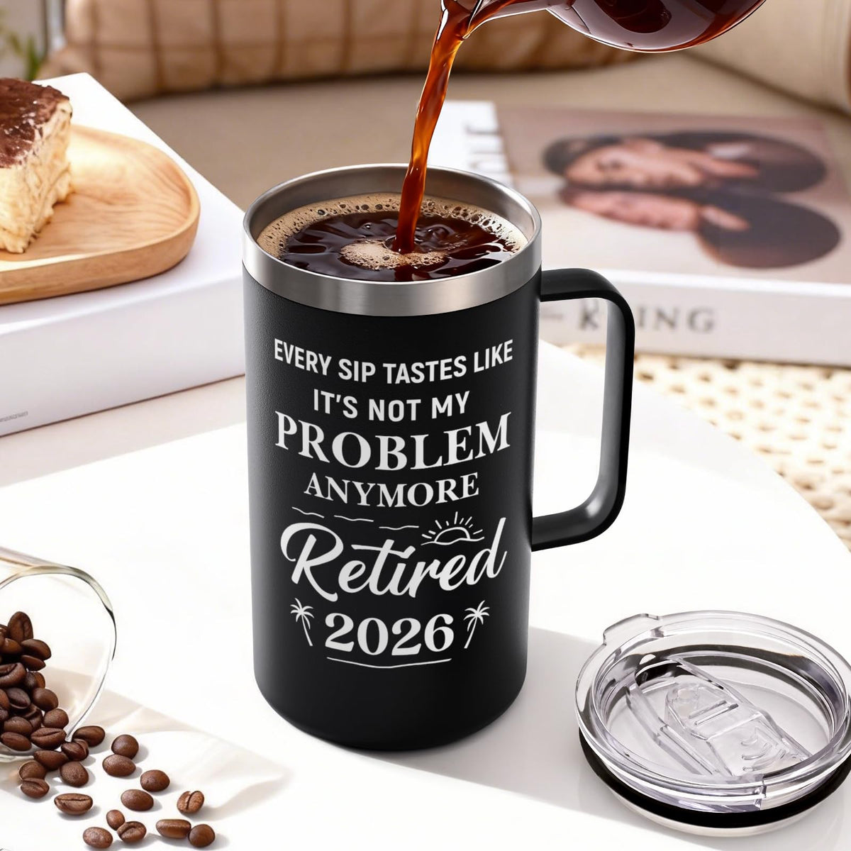 Qtencas retirement mug 20oz size fits desk, bag, and travel