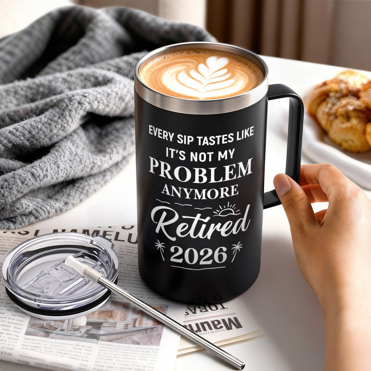 Qtencas retirement mug 304 stainless steel for durable, flavor-preserving sips