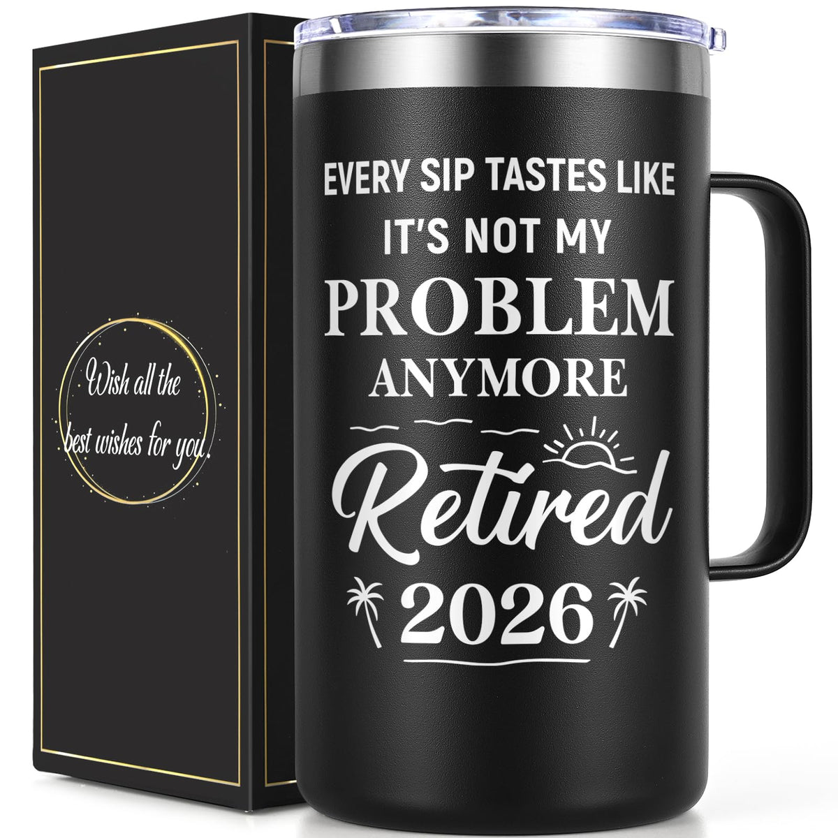 Qtencas retirement mug with leakproof lid, ideal for office and travel