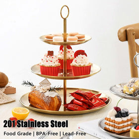 QTLCOHD gold 3-tier stand, base plate 30cm for a stable centerpiece.