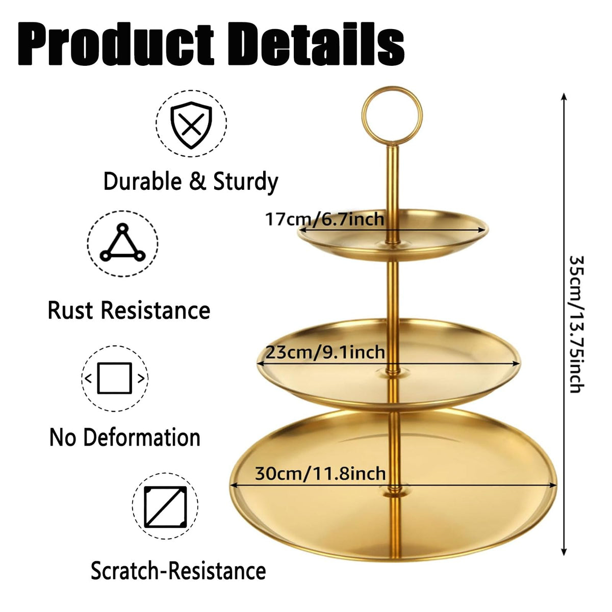 QTLCOHD gold 3-tier stand, middle plate 23cm for stacked desserts.