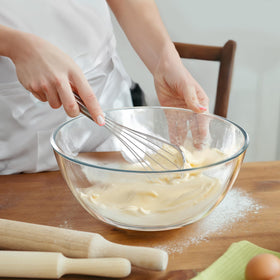 Quald oven and microwave safe glass bowl ready for baking or reheating
