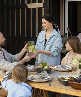 Quatish durable dinnerware with raised edges for stable serving.
