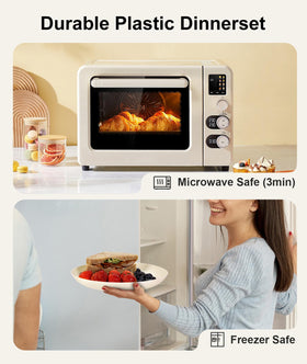 Quatish dishwasher-safe and microwave-safe dinnerware for quick cleanup.