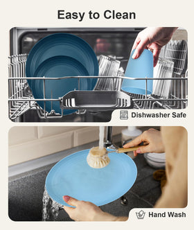 Quatish stackable dinnerware for storage saves cabinet space.