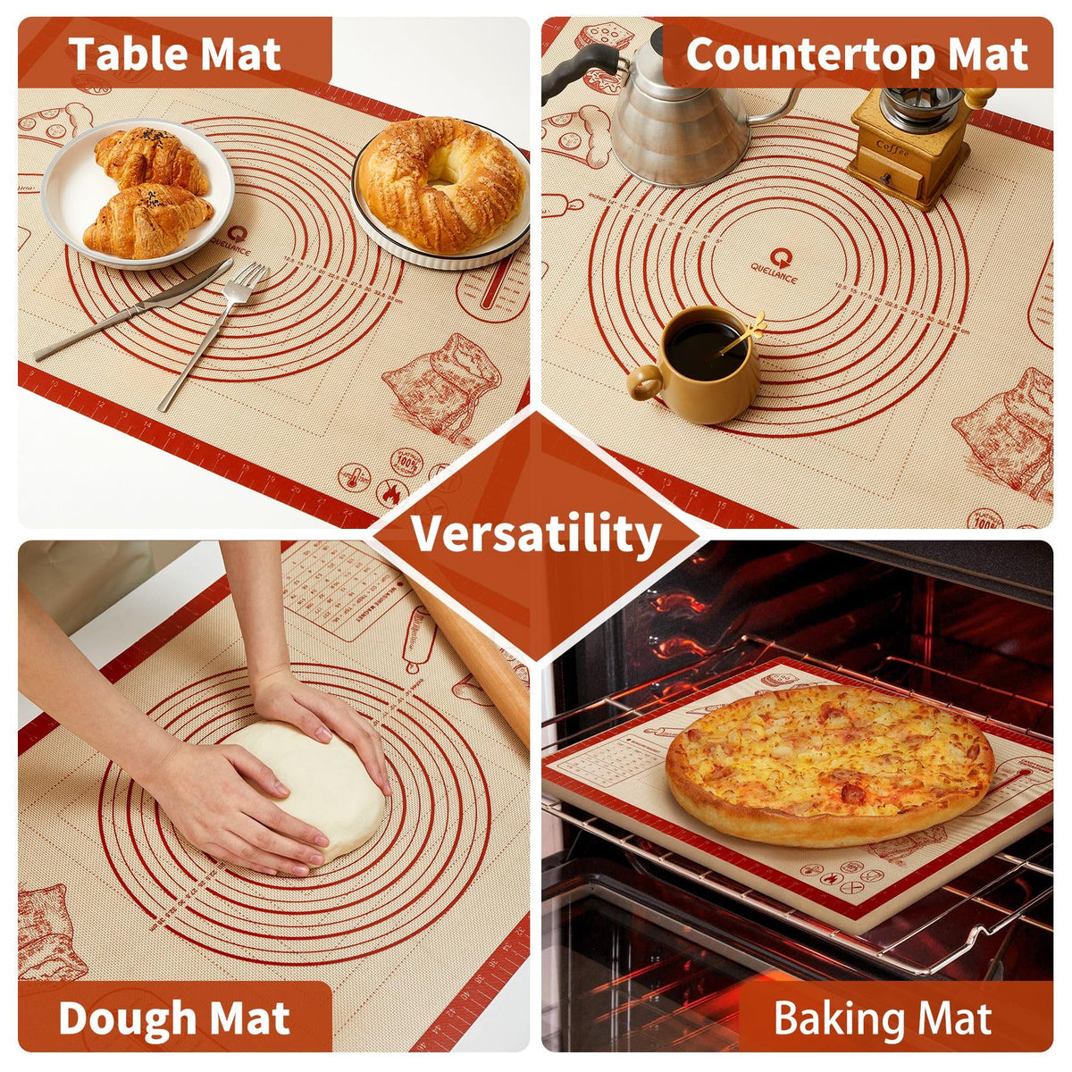 QUELLANCE baking mat features edge stability to stay flat during rolling