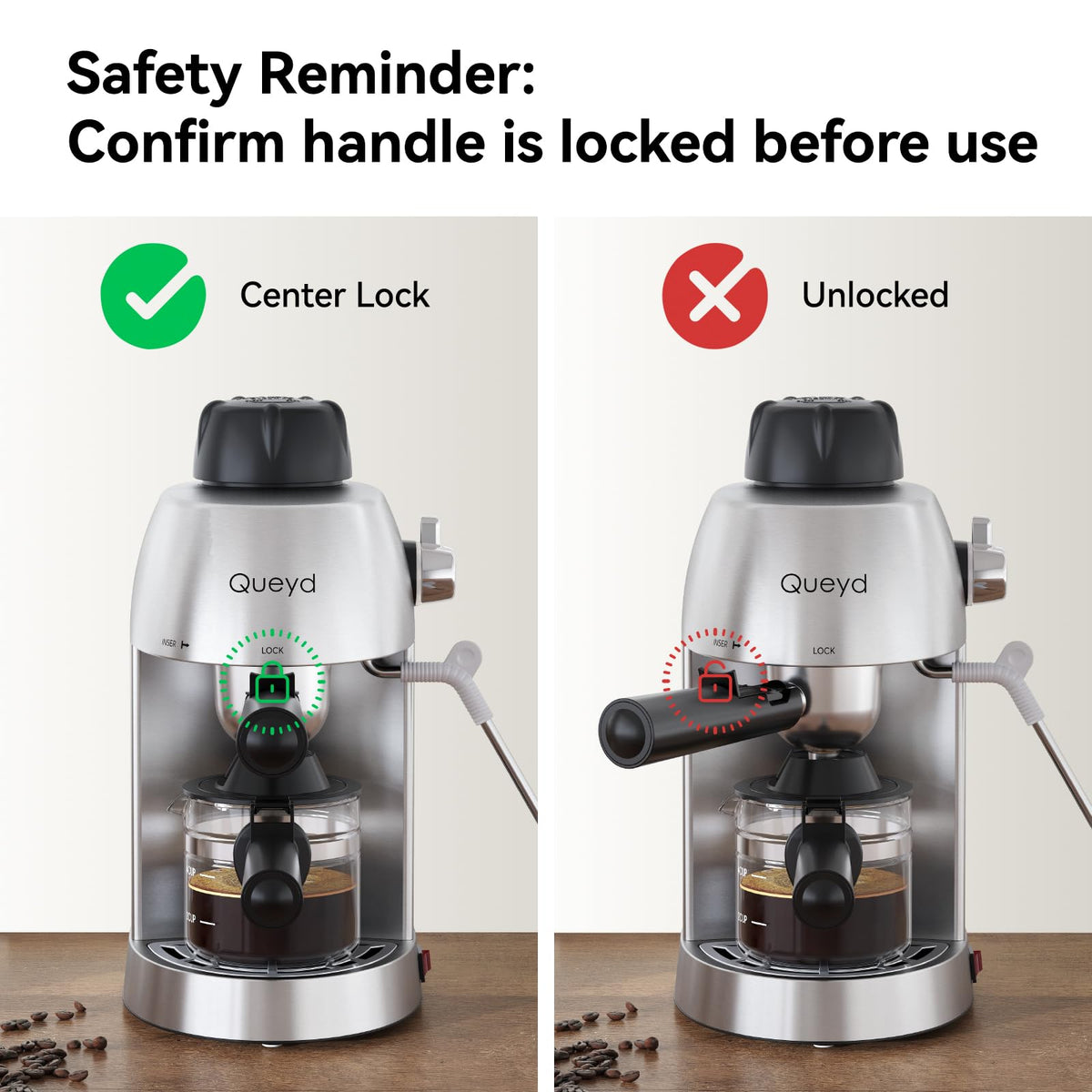 Queyd removable portafilter and drip tray for quick cleaning