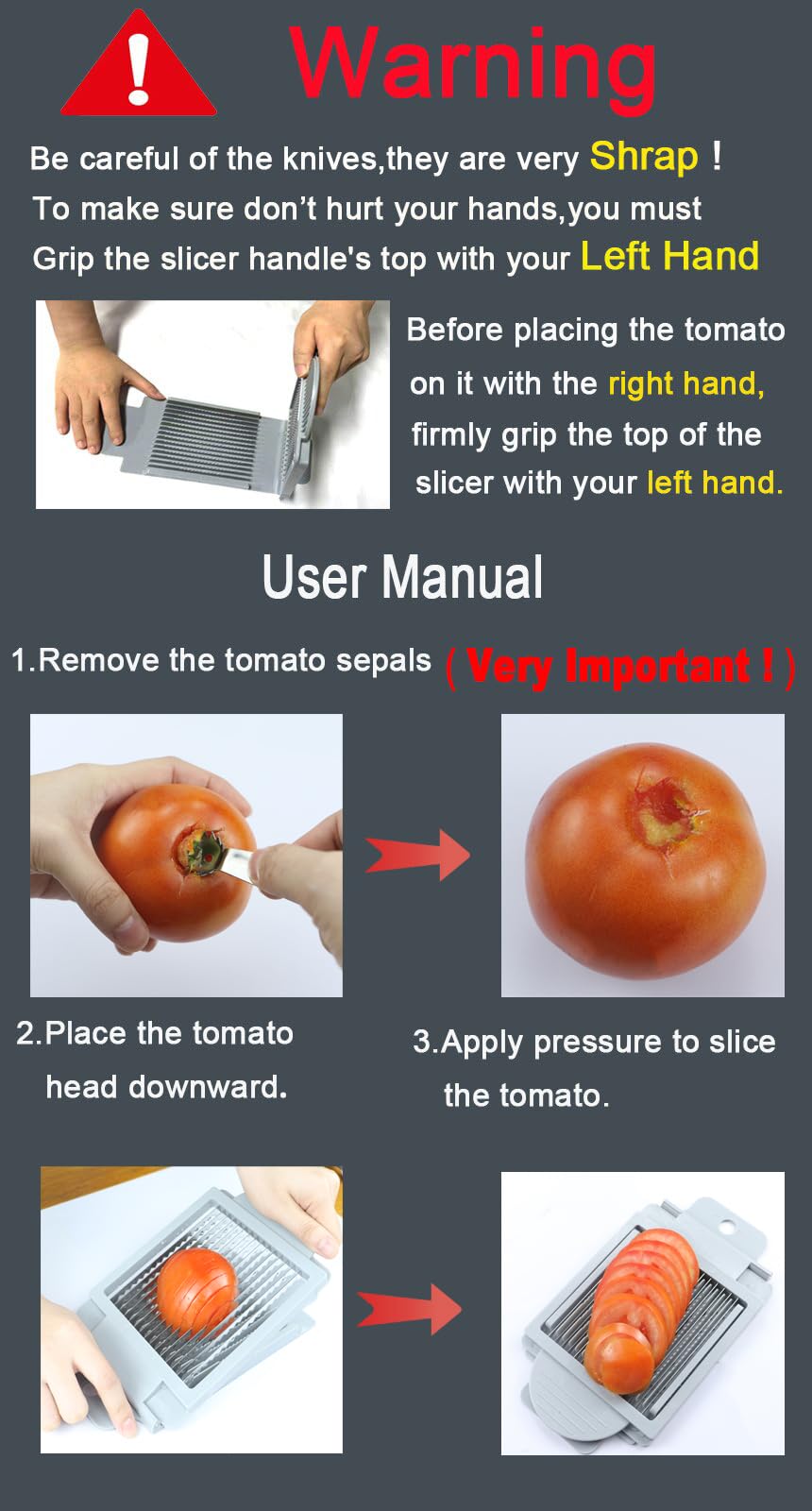 QUJIFETU tomato slicer includes a cleaning brush for blade maintenance.