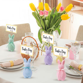 Qunclay multi-color bunny stands ideal for menus, notes, or photos.