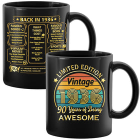 QUPT 1936 mug front view highlighting nostalgic 90th birthday design