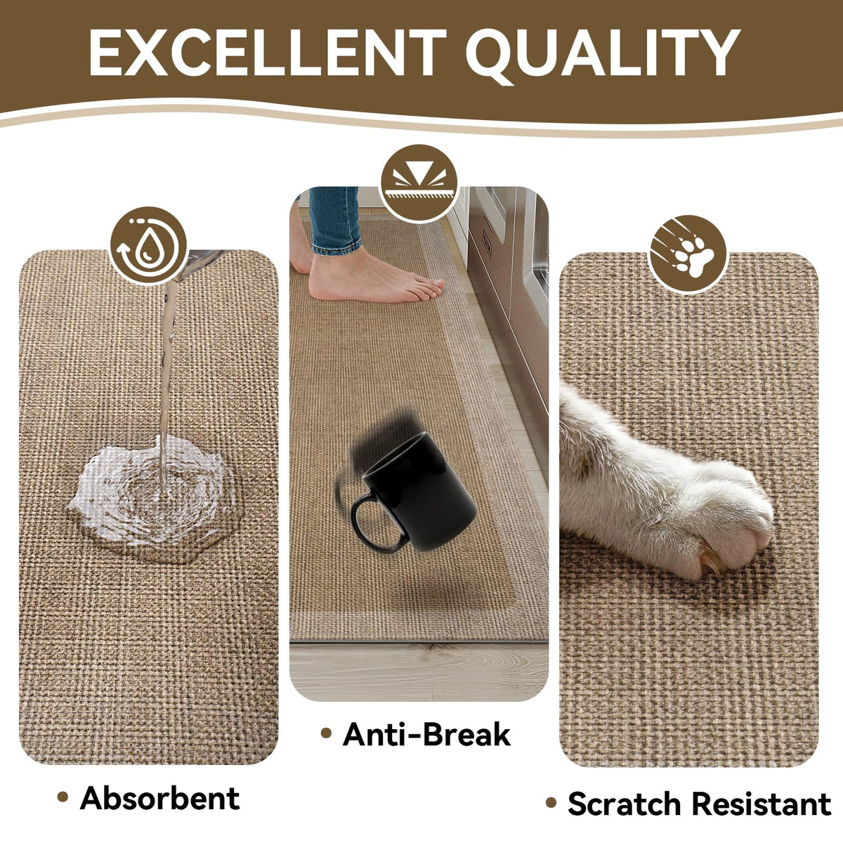 Quqei mat features reinforced edges to withstand daily use.