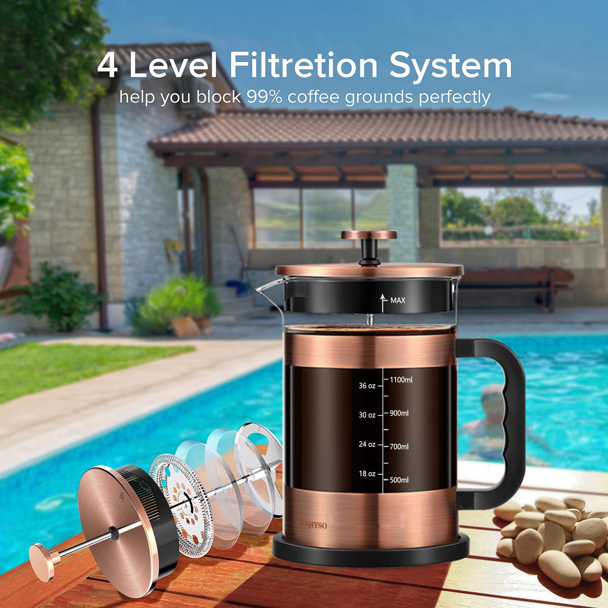 QUQIYSO four-filter system ensures finer extraction with less sediment