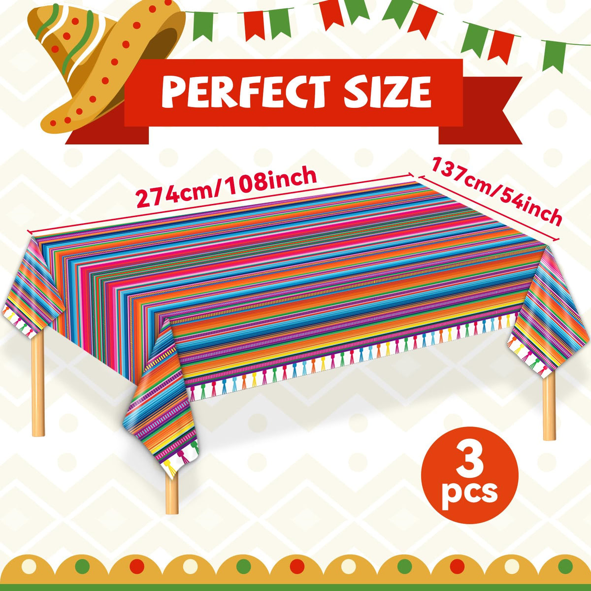Qyeahkj 5 Mayo tablecloths in bright serape colors for easy cleanup after meals