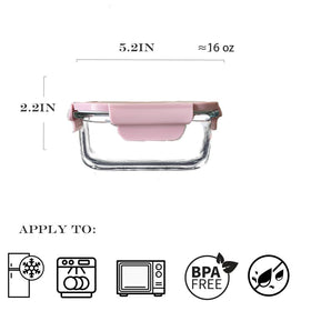 R.repad yay square 2cup glass container with green lid side view, space-saving