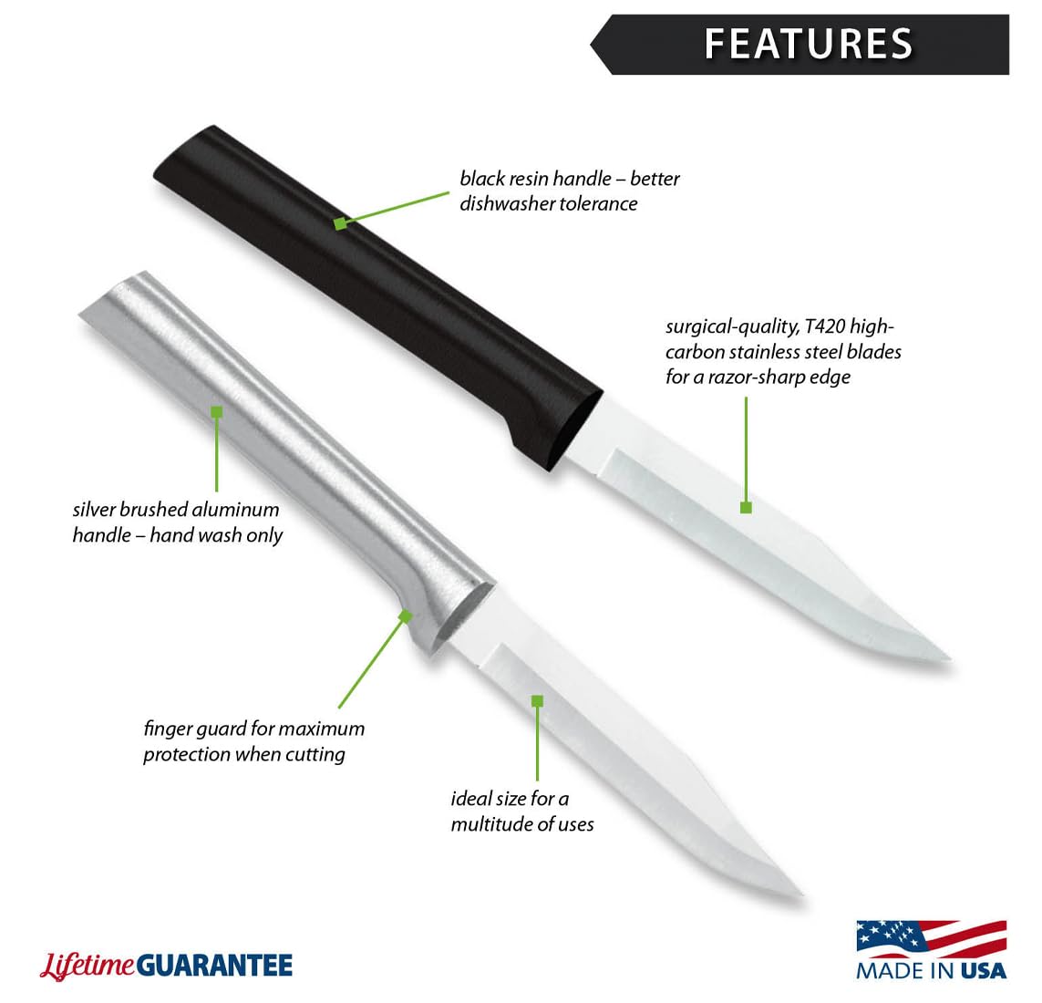Rada Regular Paring Knife R101 satin aluminum handle close-up for comfortable grip.