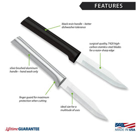 RADA Regular Paring Knife handle shows brushed aluminum for a secure grip.
