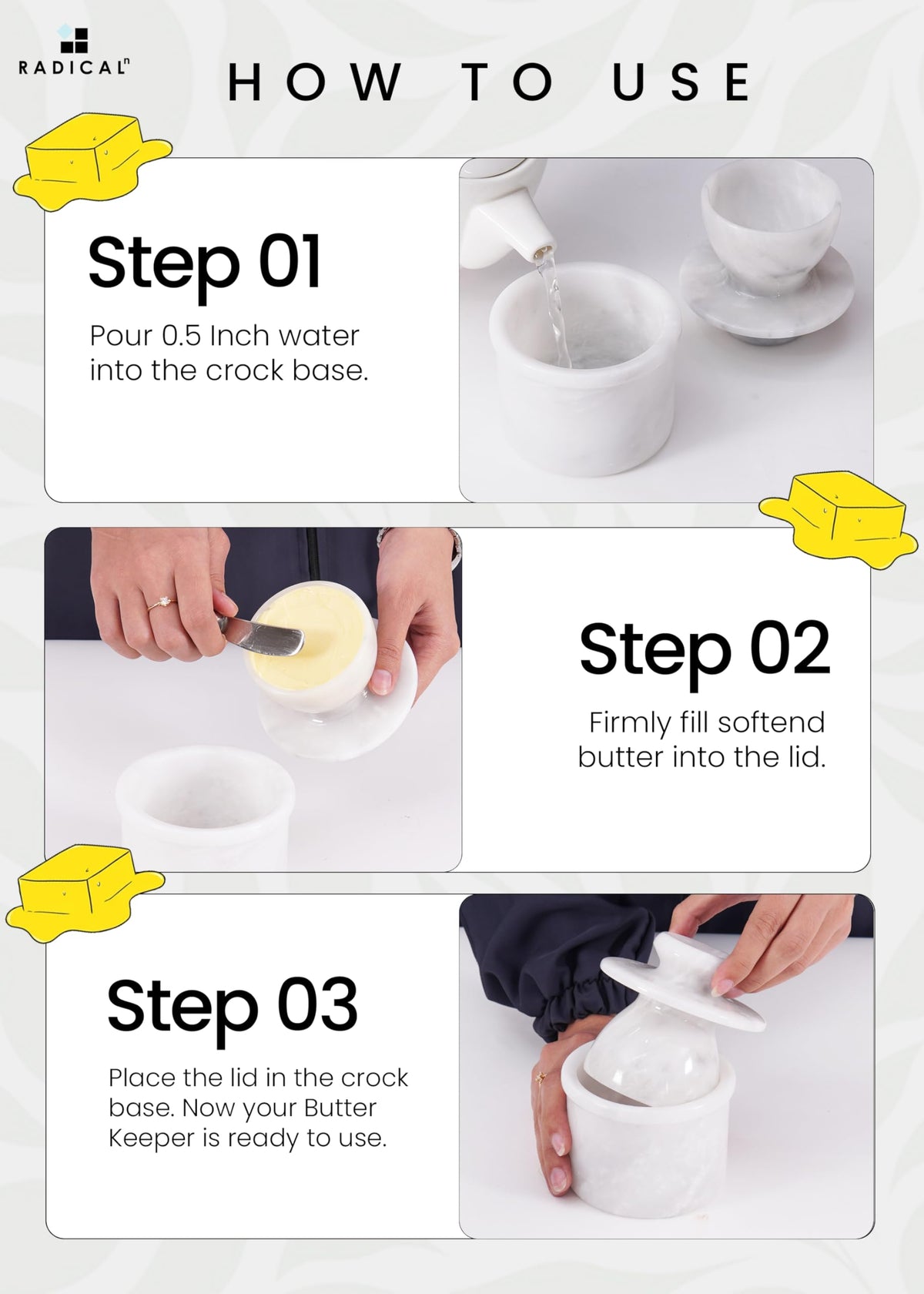 Radicaln Marble Butter Keeper on countertop complements kitchen display