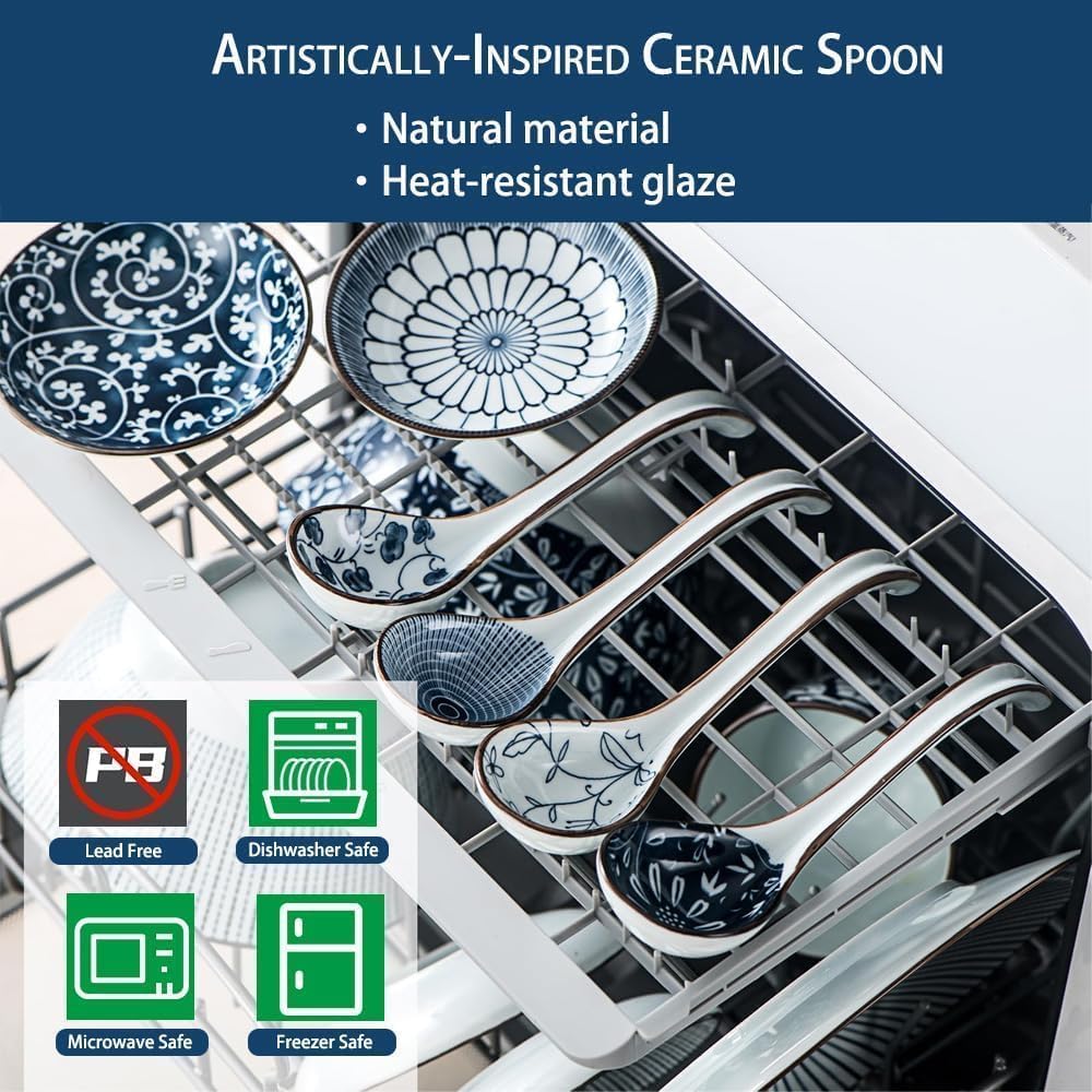 Raalitego 6-1in long oval spoons ideal for noodles and broth.