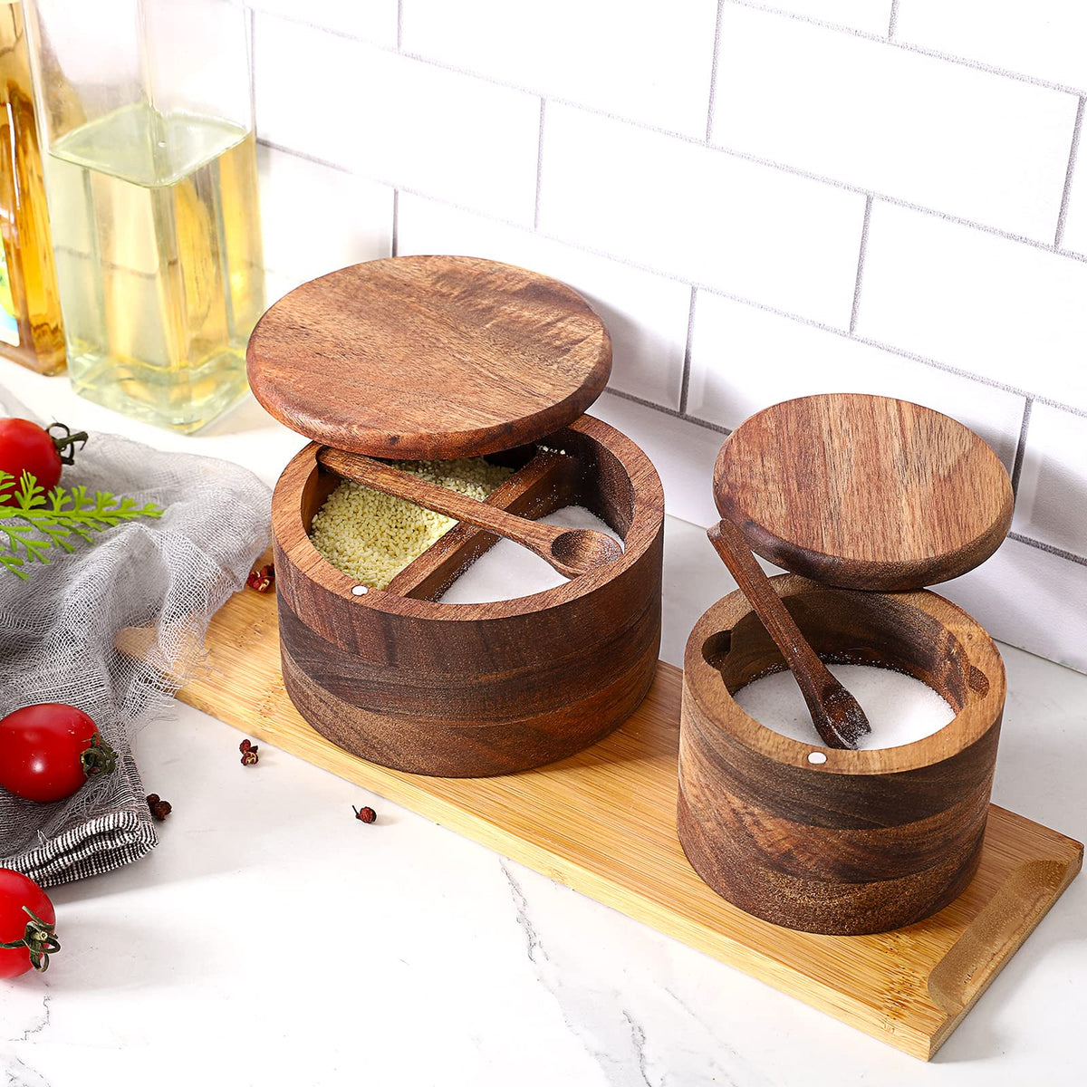 RAETTER.LY gift-ready acacia wood condiment pot for stylish organization