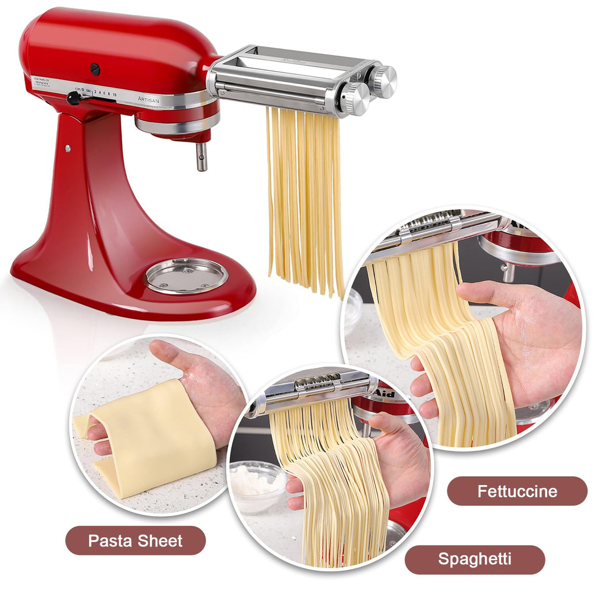 RAF BAR fettuccine cutter blade yields delicate ribbon noodles.