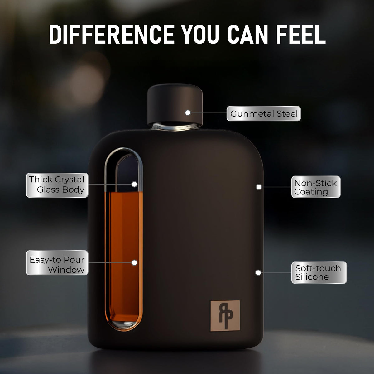 Ragproper flask with removable silicone sleeve improves grip and comfort.