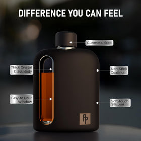 Ragproper glass flask with gun metal lid for a premium finish.
