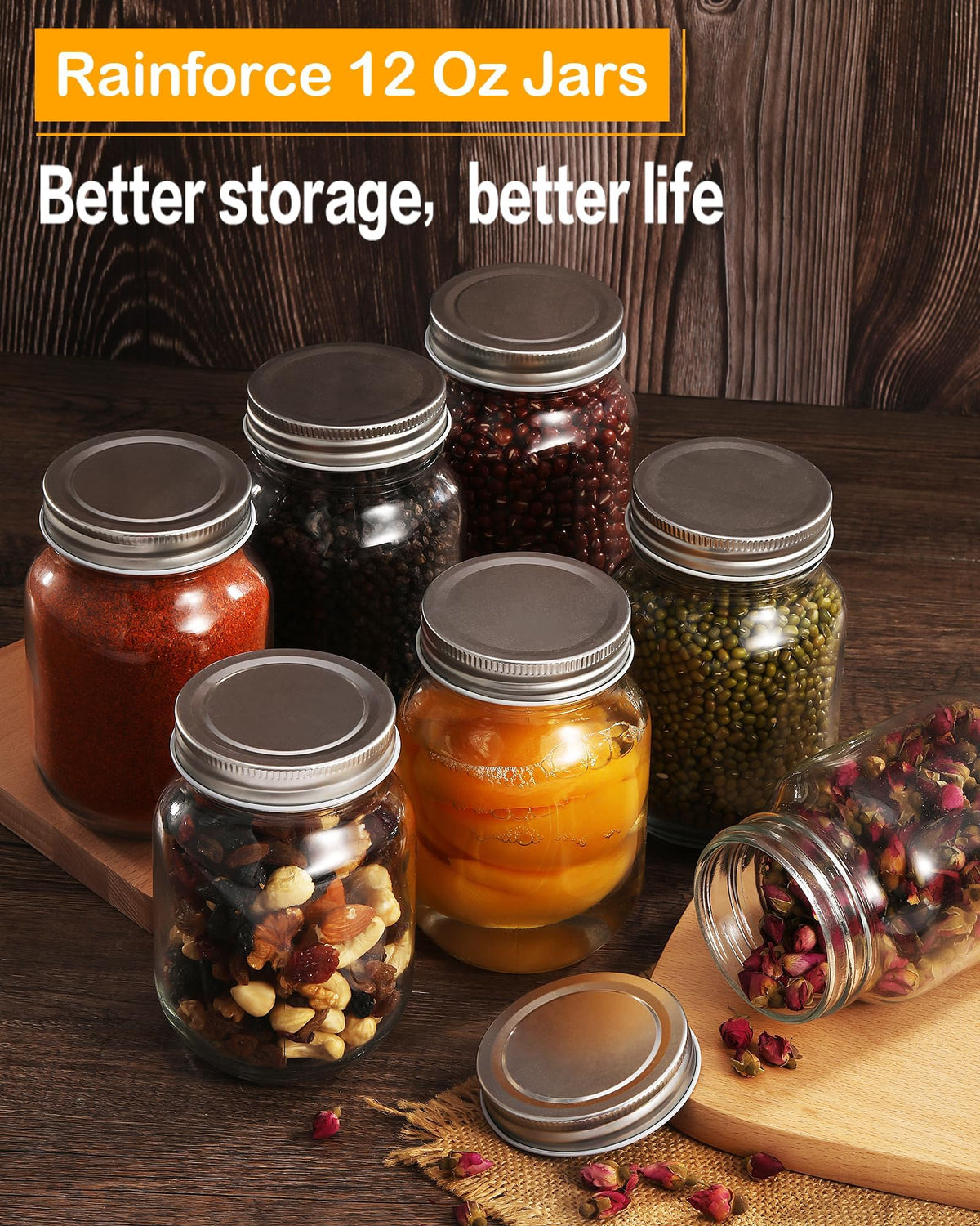 Rainforce jars with labels and Kraft tags for organized gifting.