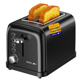 RAMJOY Black Toaster exterior with sleek stainless steel for stylish daily toasting.