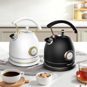 Rasonic kettle base 360° swivel demonstrating cordless convenience and built-in filter.